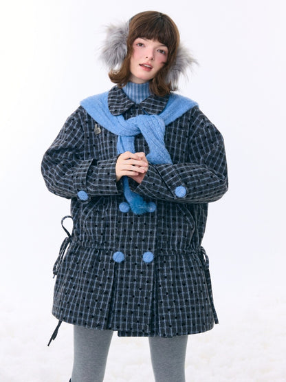 Mid-Length Plaid Doll Collar Woolen Coat Jacket【s0000015266】