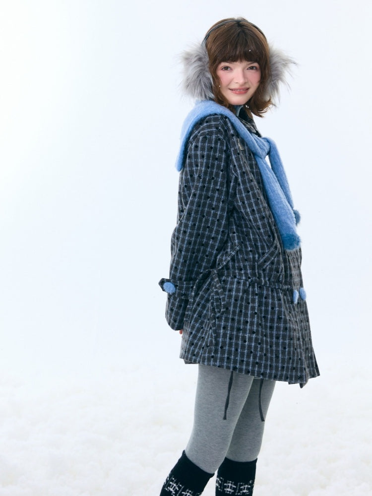 Mid-Length Plaid Doll Collar Woolen Coat Jacket【s0000015266】