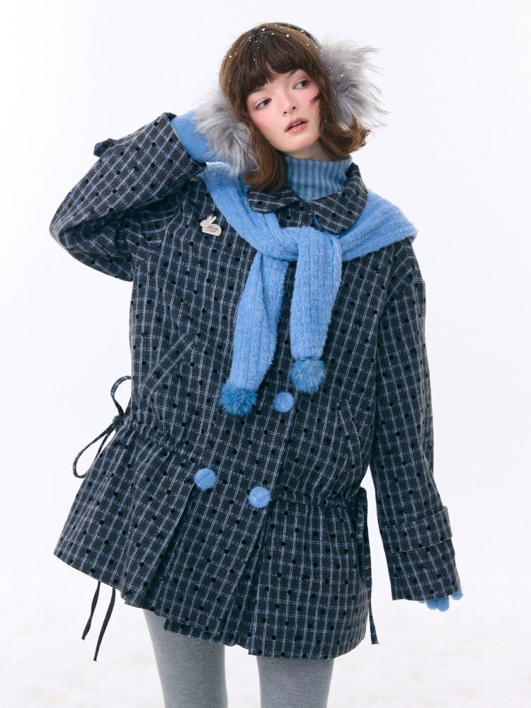 Mid-Length Plaid Doll Collar Woolen Coat Jacket【s0000015266】