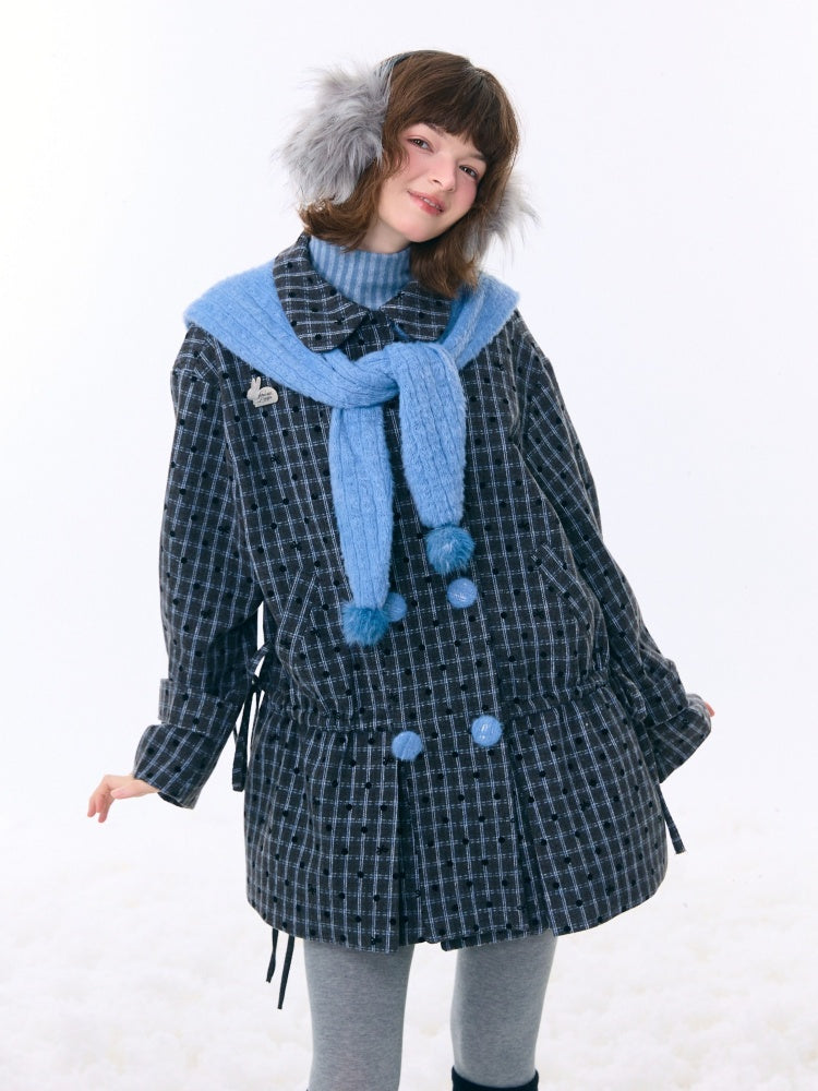 Mid-Length Plaid Doll Collar Woolen Coat Jacket【s0000015266】