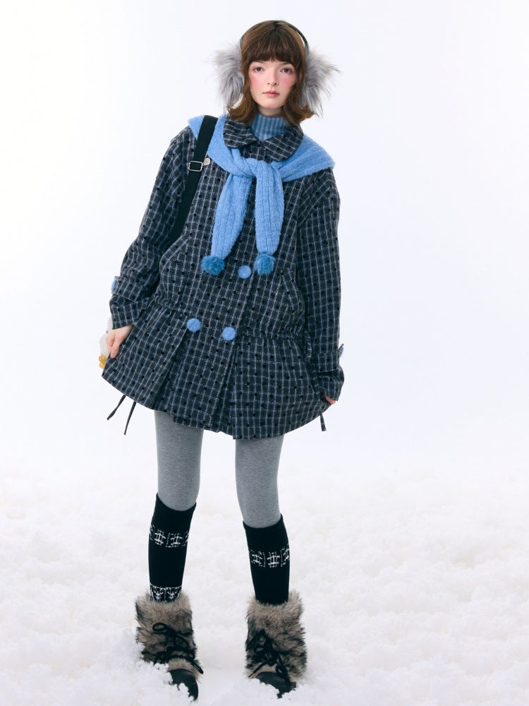 Mid-Length Plaid Doll Collar Woolen Coat Jacket【s0000015266】
