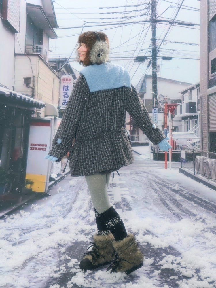 Mid-Length Plaid Doll Collar Woolen Coat Jacket【s0000015266】