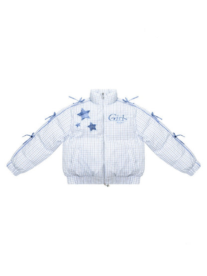 Plaid Star Stand-Up Collar Bread Suit Warm Cotton Jacket【s0000015267】