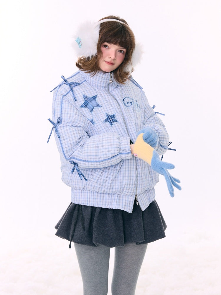 Plaid Star Stand-Up Collar Bread Suit Warm Cotton Jacket【s0000015267】