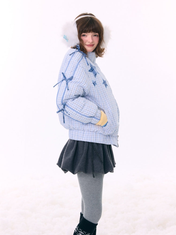 Plaid Star Stand-Up Collar Bread Suit Warm Cotton Jacket【s0000015267】