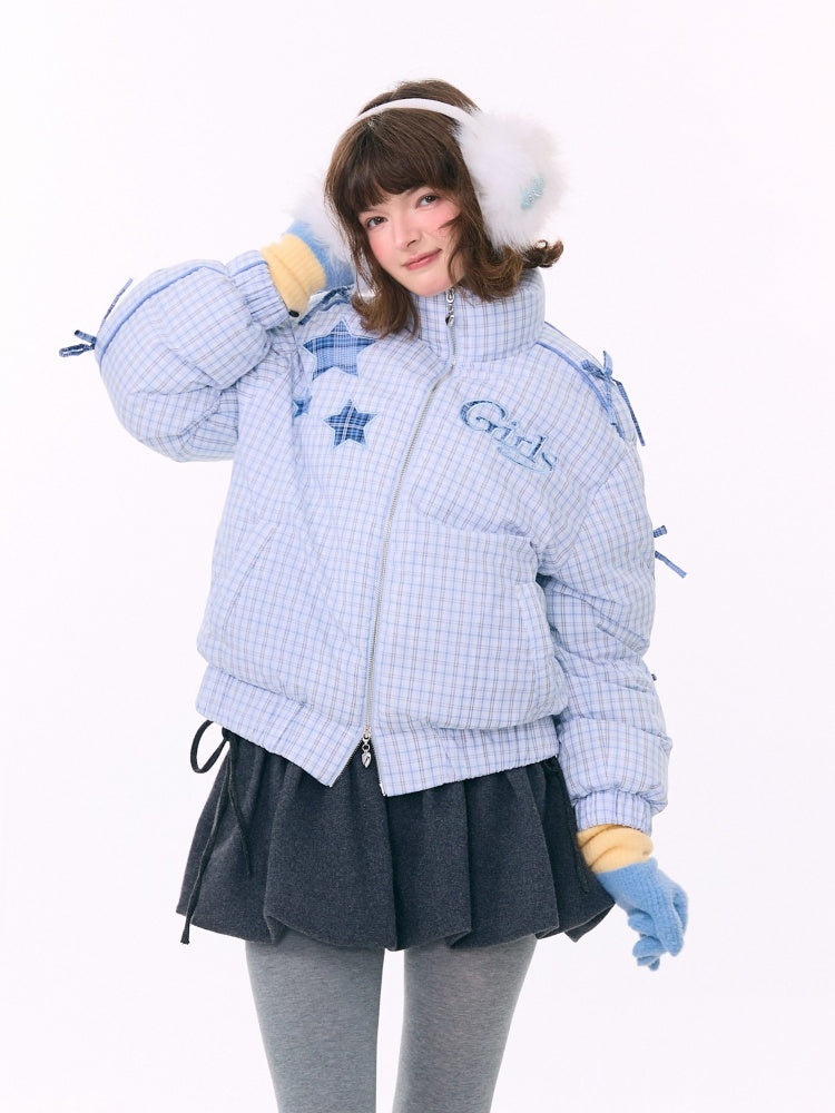 Plaid Star Stand-Up Collar Bread Suit Warm Cotton Jacket【s0000015267】