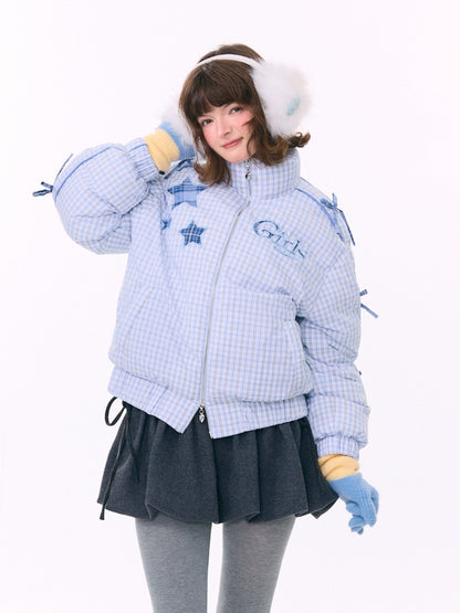Plaid Star Stand-Up Collar Bread Suit Warm Cotton Jacket【s0000015267】