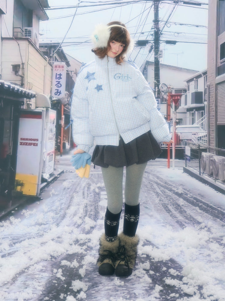 Plaid Star Stand-Up Collar Bread Suit Warm Cotton Jacket【s0000015267】