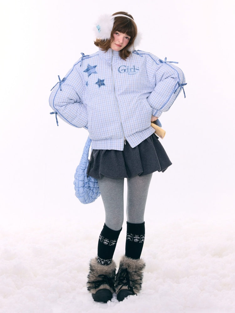 Plaid Star Stand-Up Collar Bread Suit Warm Cotton Jacket【s0000015267】