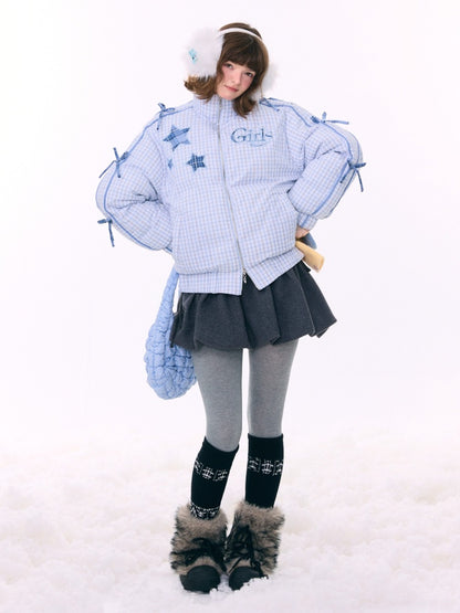 Plaid Star Stand-Up Collar Bread Suit Warm Cotton Jacket【s0000015267】