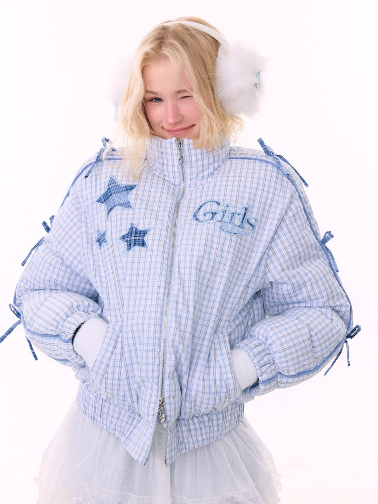 Plaid Star Stand-Up Collar Bread Suit Warm Cotton Jacket【s0000015267】