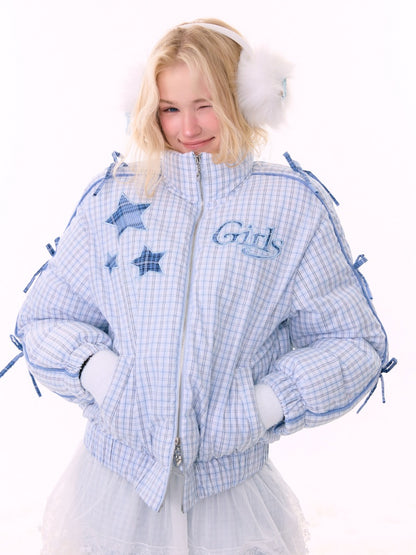 Plaid Star Stand-Up Collar Bread Suit Warm Cotton Jacket【s0000015267】