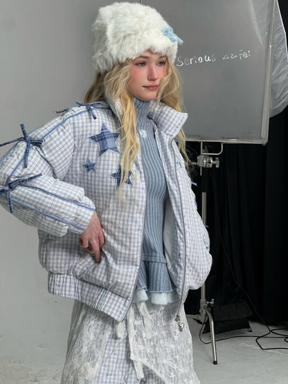 Plaid Star Stand-Up Collar Bread Suit Warm Cotton Jacket【s0000015267】
