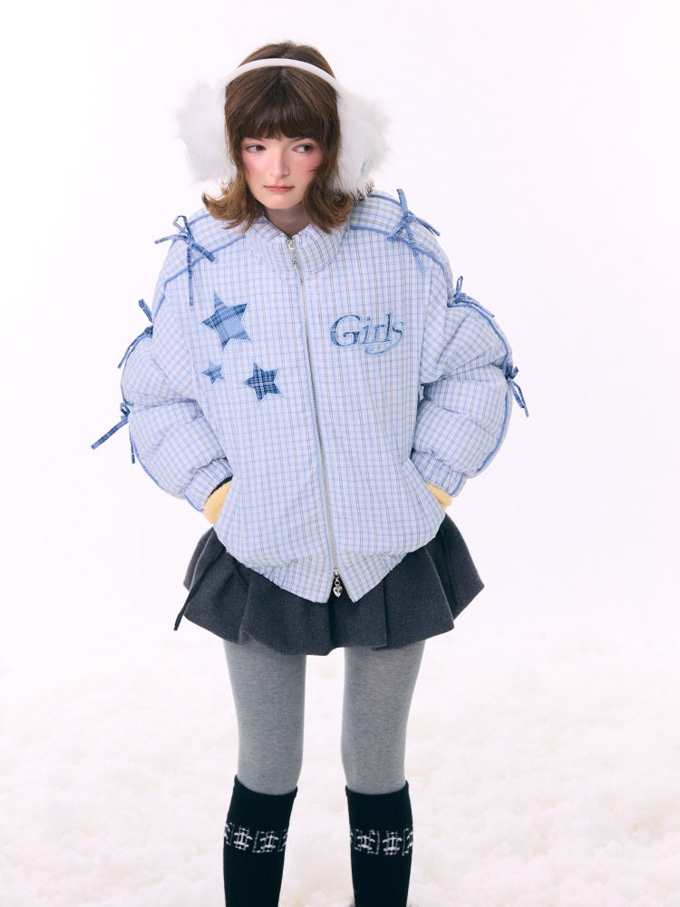 Plaid Star Stand-Up Collar Bread Suit Warm Cotton Jacket