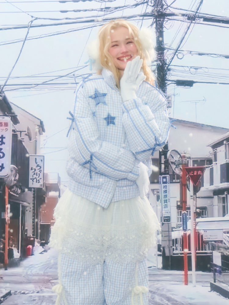 Plaid Star Stand-Up Collar Bread Suit Warm Cotton Jacket【s0000015267】