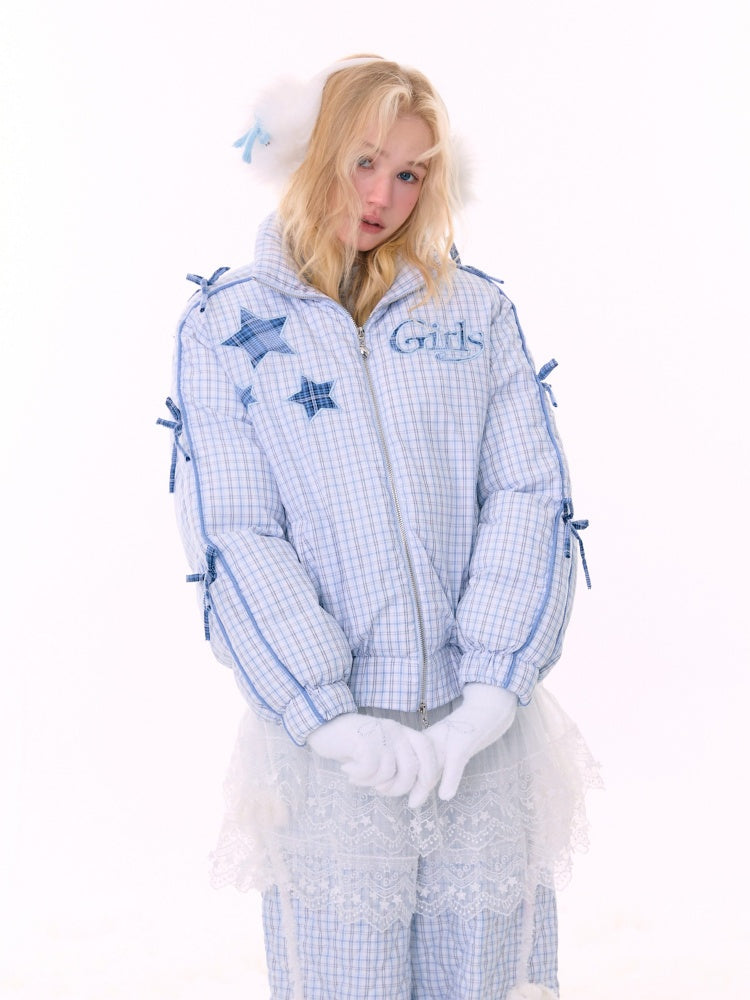 Plaid Star Stand-Up Collar Bread Suit Warm Cotton Jacket【s0000015267】