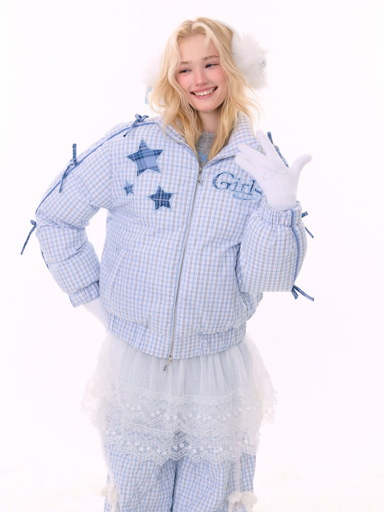 Plaid Star Stand-Up Collar Bread Suit Warm Cotton Jacket【s0000015267】