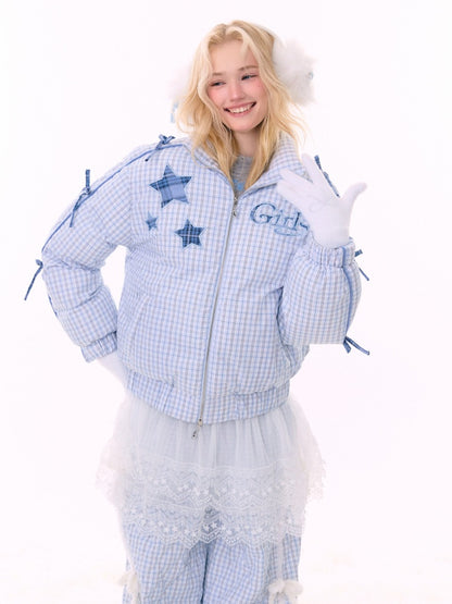 Plaid Star Stand-Up Collar Bread Suit Warm Cotton Jacket【s0000015267】