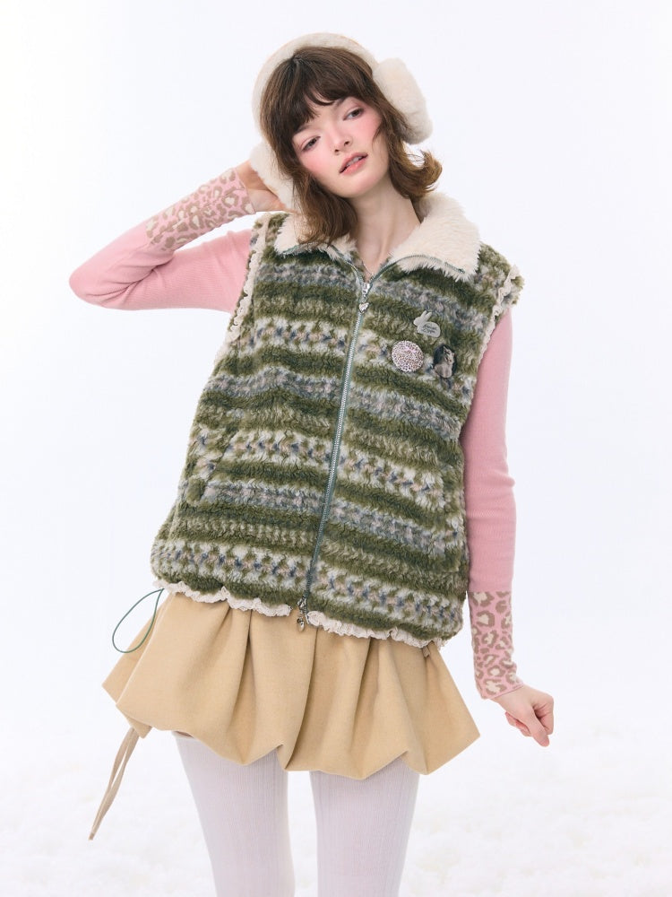 Fleece Fair Island Fur Collar Vest Jacket【s0000015273】