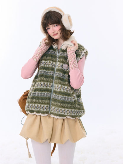 Fleece Fair Island Fur Collar Vest Jacket【s0000015273】