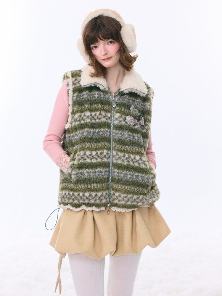 Fleece Fair Island Fur Collar Vest Jacket【s0000015273】