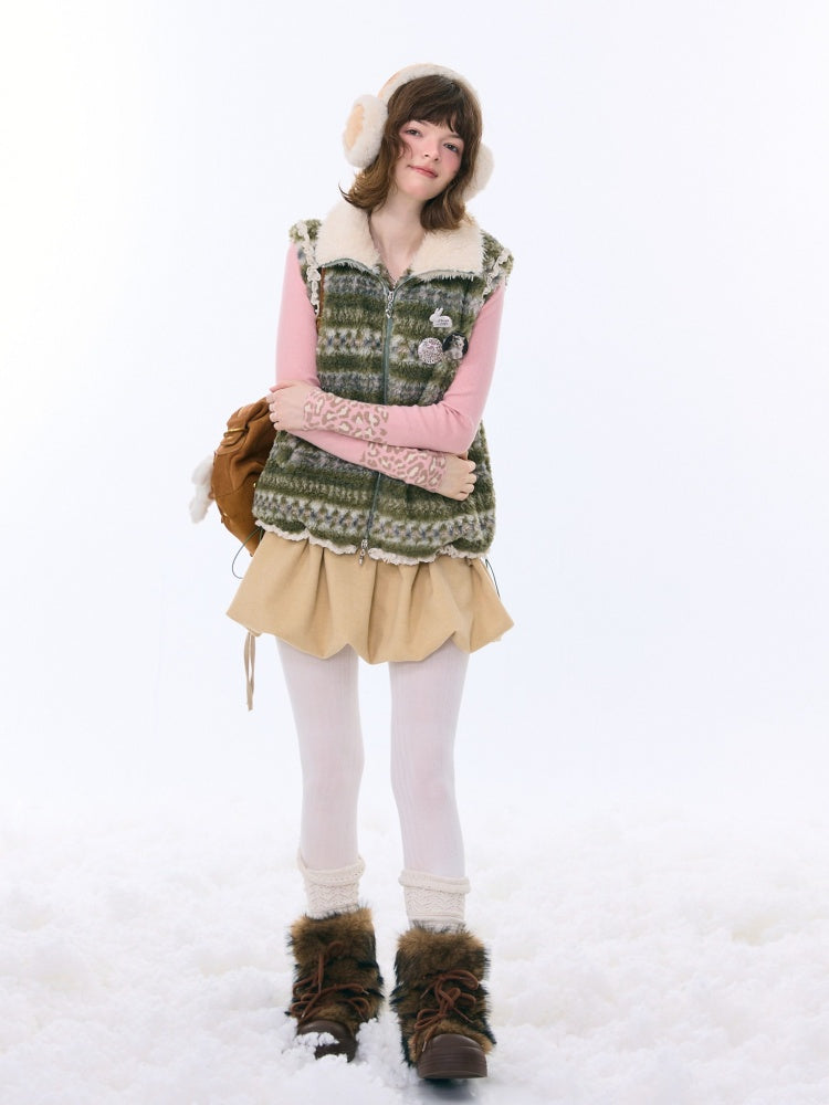 Fleece Fair Island Fur Collar Vest Jacket【s0000015273】