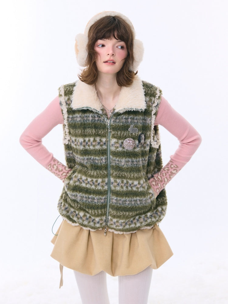 Fleece Fair Island Fur Collar Vest Jacket【s0000015273】