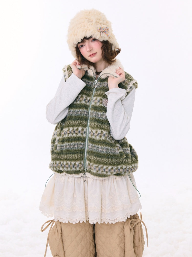 Fleece Fair Island Fur Collar Vest Jacket【s0000015273】