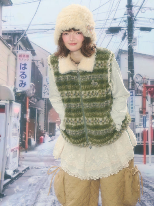 Fleece Fair Island Fur Collar Vest Jacket【s0000015273】