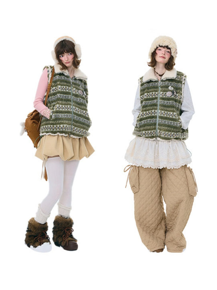 Fleece Fair Island Fur Collar Vest Jacket【s0000015273】