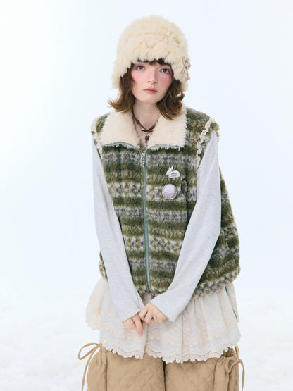 Fleece Fair Island Fur Collar Vest Jacket【s0000015273】
