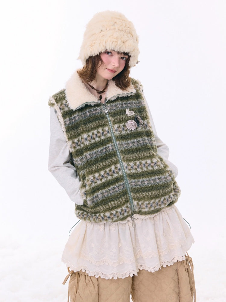 Fleece Fair Island Fur Collar Vest Jacket【s0000015273】