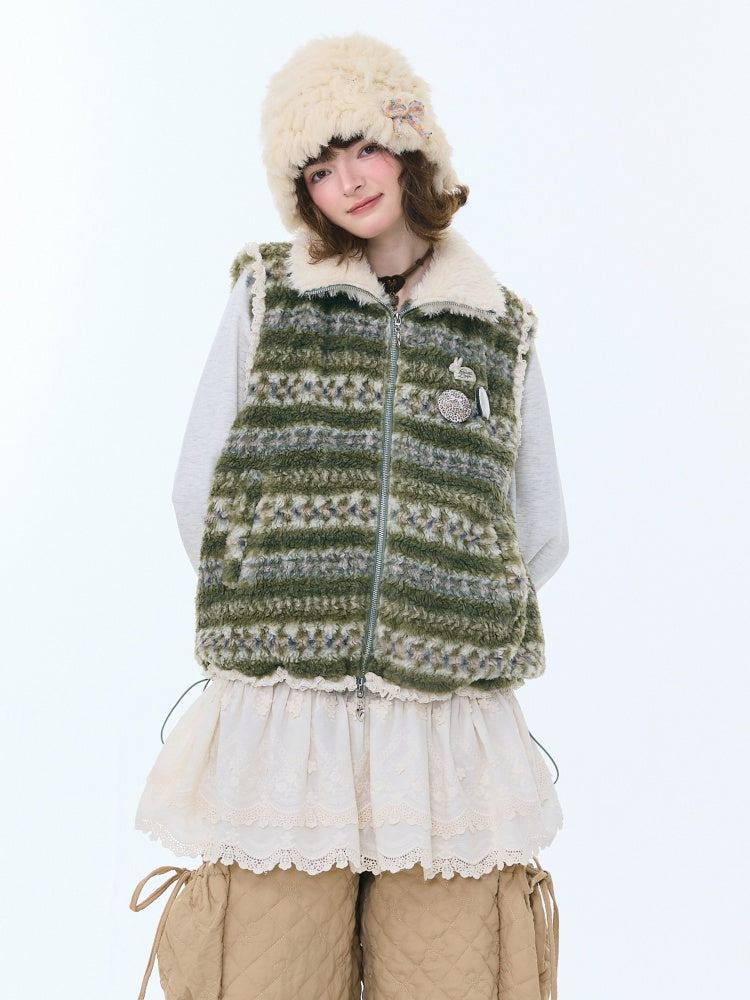 Fleece Fair Island Fur Collar Vest Jacket【s0000015273】