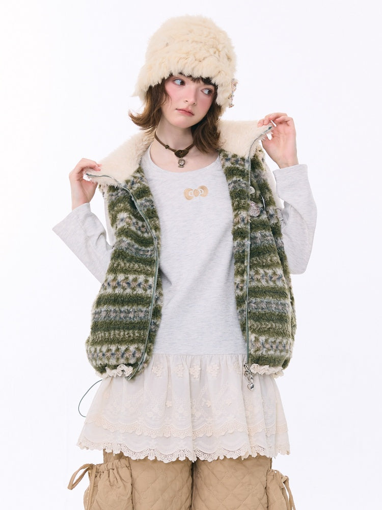 Fleece Fair Island Fur Collar Vest Jacket【s0000015273】