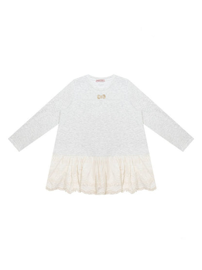 Lace Hem Knitted Base Layer Long Sleeve T-Shirt【s0000015274】