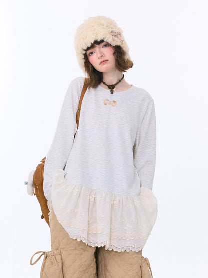 Lace Hem Knitted Base Layer Long Sleeve T-Shirt【s0000015274】
