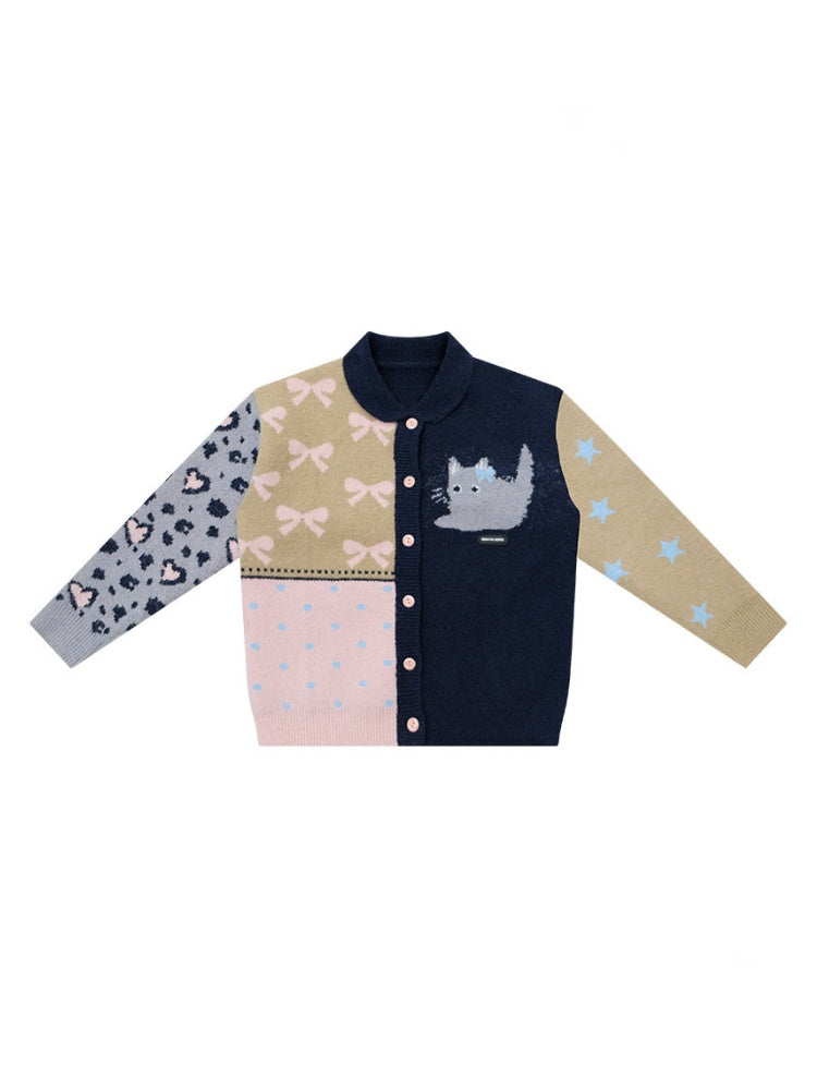 Print Contrast Splicing Soft Glutinous Lazy Sweater Cardigan Jacket【s0000015275】