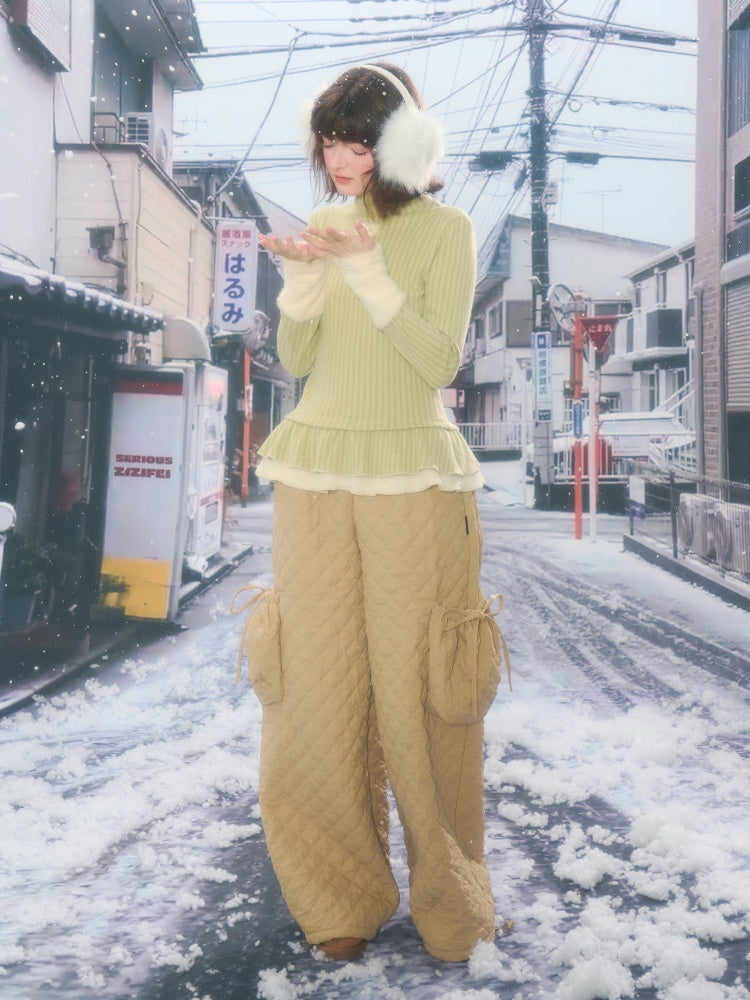 High Neck Vertical Stripe Hem Slim Top Knitted Base Layer【s0000015276】