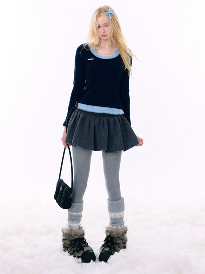 Big U-Neck Chain Fake Two Pieces Slimming Top Knitted Base Shirt【s0000015277】