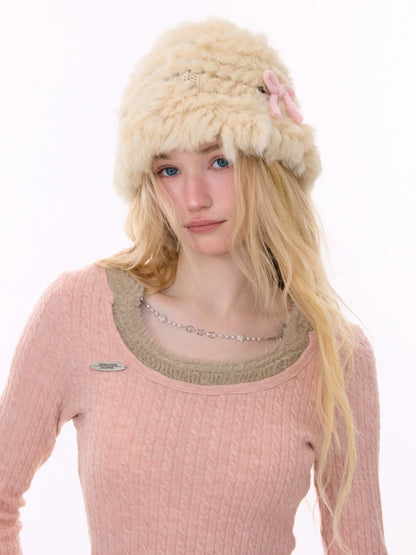 Big U-Neck Chain Fake Two Pieces Slimming Top Knitted Base Shirt【s0000015277】
