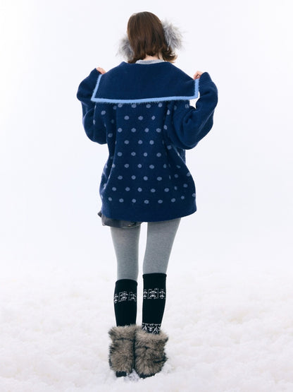 Navy Collar Print Slimming Sweater Cardigan Jacket【s0000015279】