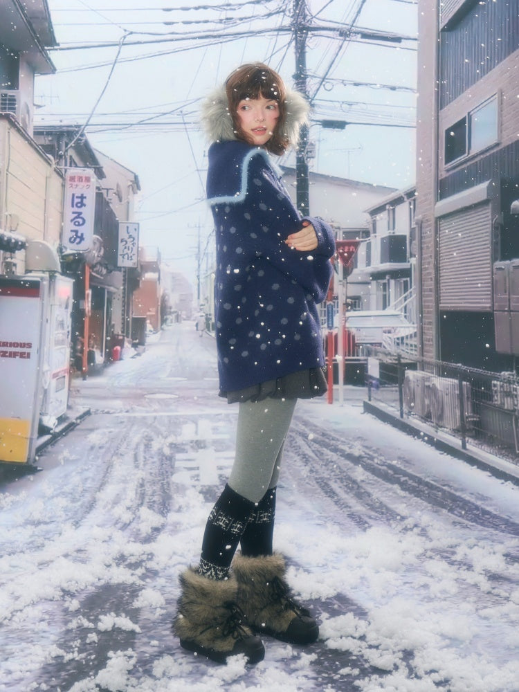Navy Collar Print Slimming Sweater Cardigan Jacket【s0000015279】