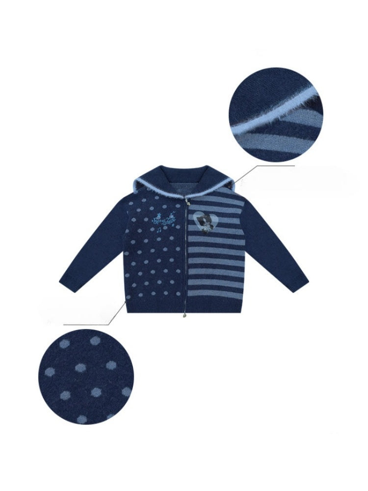 Navy Collar Print Slimming Sweater Cardigan Jacket【s0000015279】