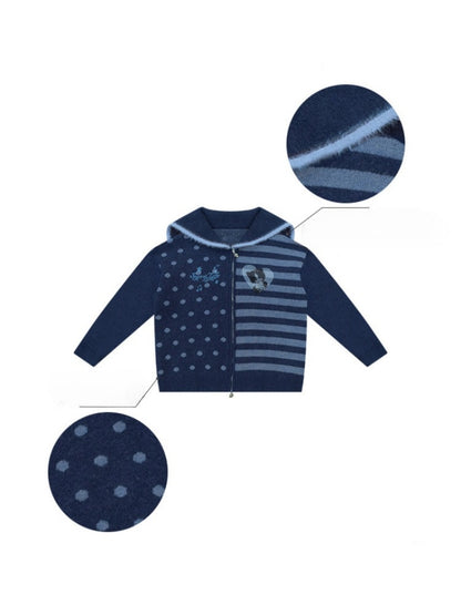 Navy Collar Print Slimming Sweater Cardigan Jacket【s0000015279】