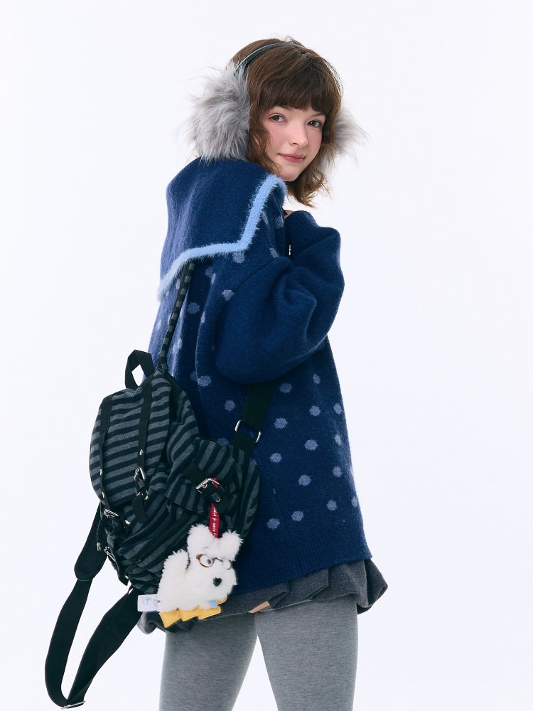 Navy Collar Print Slimming Sweater Cardigan Jacket【s0000015279】