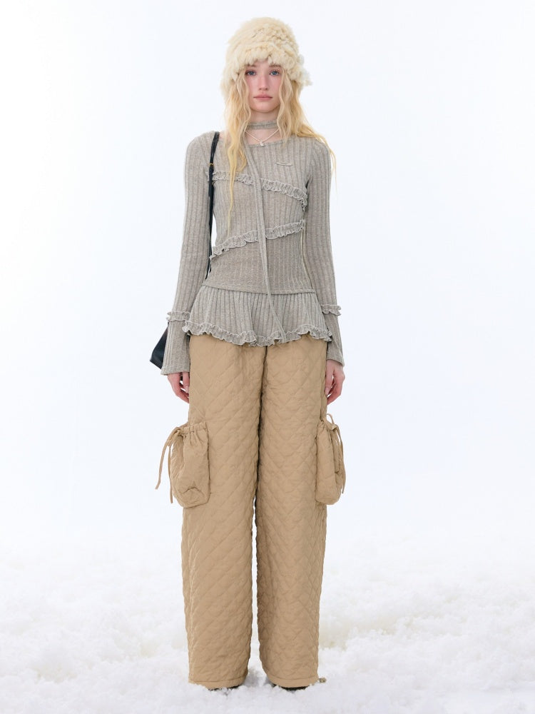 IrregularFungus Lace Hem Top Long Sleeve T-Shirt Knitted Base Shirt【s0000015278】