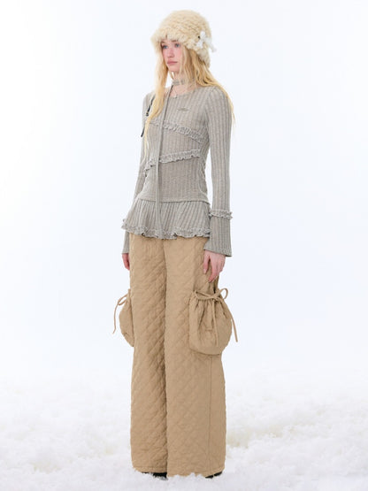 IrregularFungus Lace Hem Top Long Sleeve T-Shirt Knitted Base Shirt【s0000015278】