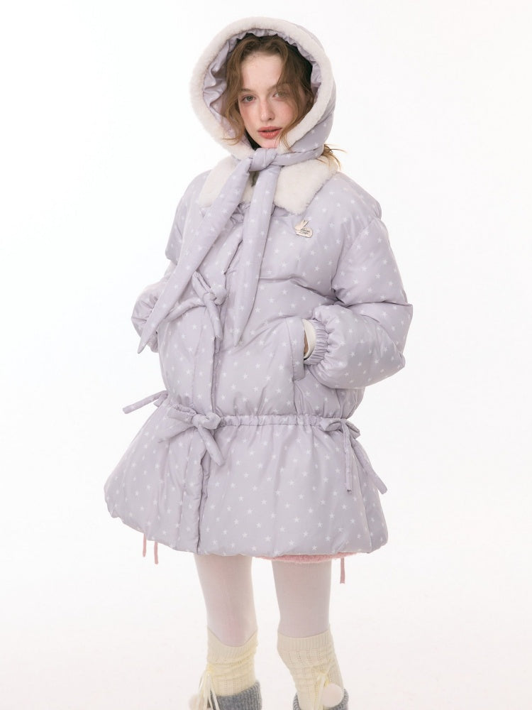 'Puff Star Heart Poem'' Star Polka Dot Bow Mid-length Cotton Jacket【s0000015280】