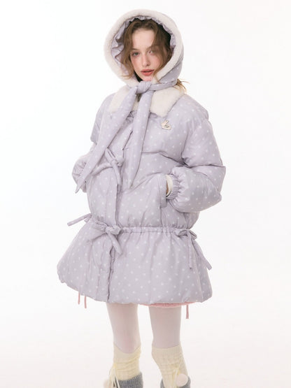 'Puff Star Heart Poem'' Star Polka Dot Bow Mid-length Cotton Jacket【s0000015280】