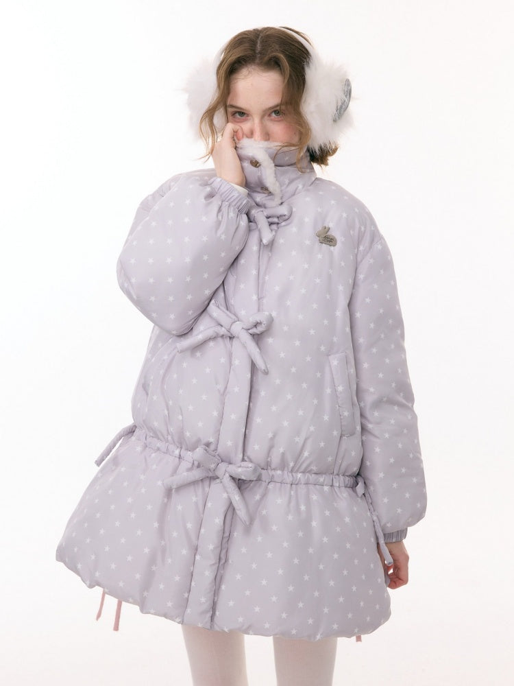 'Puff Star Heart Poem'' Star Polka Dot Bow Mid-length Cotton Jacket【s0000015280】